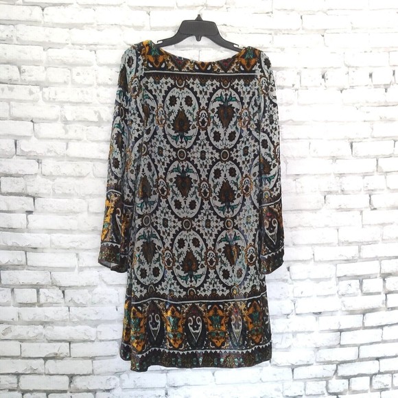 Chetta B Womens Dress 4 Floral Long Sleeve Velvet Burnout Silk Blend Boho - Picture 1 of 12